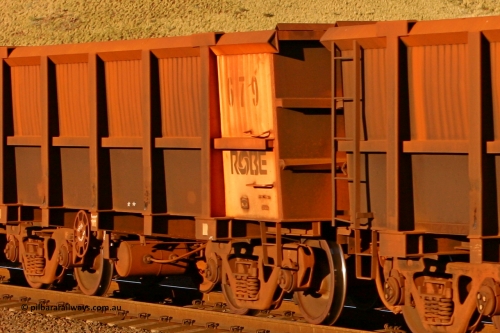 0679 060722 7592
Robe River ore waggon 679, built by Tomlinson Steel WA, rotary coupler end handbrake side empty partial view, at the 11.7 km, Cape Lambert. July 22, 2006.
Keywords: 679;Tomlinson-Steel-WA;Robe-ore-waggon;