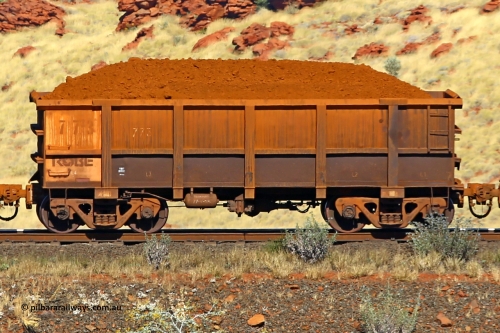 0773 170728 09940
Robe River ore waggon 773, built by Centurion Industries WA, non-handbrake side loaded view at the 72 km, Western Creek on the Deepdale line. July 28, 2017.
Keywords: 773;Centurion-Industries-WA;Robe-ore-waggon;