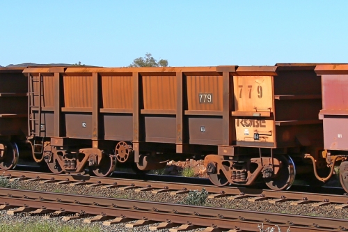0779 160727 0964
Robe River ore waggon 779, built by Centurion Industries WA, rotary coupler end handbrake side empty view at Harding Siding on the Cape Lambert line, July 27, 2016.
Keywords: 779;Centurion-Industries-WA;Robe-ore-waggon;