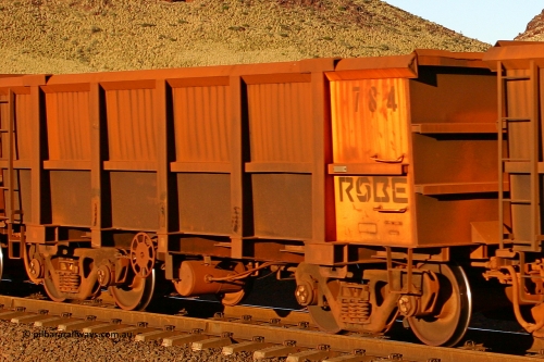 0784 060722 7626
Robe River ore waggon 784, built by Centurion Industries WA, rotary coupler end handbrake side empty view, at the 11.7 km, Cape Lambert. July 22, 2006.
Keywords: 784;Centurion-Industries-WA;Robe-ore-waggon;