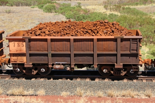 0785 081209 0133
Robe River ore waggon 785, built by Centurion Industries WA, fixed coupler non-handbrake side loaded view at the 7 km location just south of Cape Lambert yard. December 9, 2008.
Keywords: 785;Centurion-Industries-WA;Robe-ore-waggon;