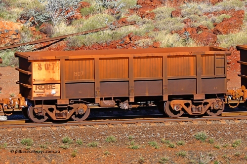 0807 180616 1694
Robe River ore waggon 807, built by Centurion Industries WA, rotary coupler end non-handbrake side empty view at the 38 km, Harding on the Cape Lambert line, June 16, 2018.
Keywords: 807;Centurion-Industries-WA;Robe-ore-waggon;
