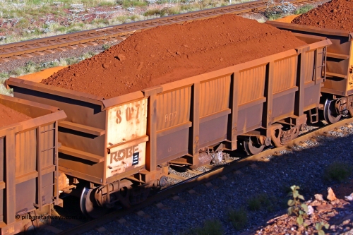 0807 210322 9692
Robe River ore waggon 807, built by Centurion Industries  WA, rotary coupler end non-handbrake side loaded view at the 17 km on the Cape Lambert line, March 22, 2021.
Keywords: 807;Centurion-Industries-WA;Robe-ore-waggon;
