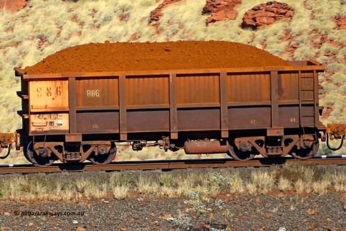 0886 170728 09935
Robe River ore waggon 886, built by Centurion Industries WA, non-handbrake side loaded view at the 72 km, Western Creek on the Deepdale line. July 28, 2017.
Keywords: 886;Centurion-Industries-WA;Robe-ore-waggon;