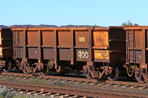 0900 160727 0968
Robe River ore waggon 900, built by Centurion Industries WA, rotary coupler end handbrake side empty view at Harding Siding on the Cape Lambert line, July 27, 2016.
Keywords: 900;Centurion-Industries-WA;Robe-ore-waggon;