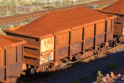0901 210322 9708
Robe River ore waggon 901, built by Centurion Industries  WA, rotary coupler end non-handbrake side loaded view at the 17 km on the Cape Lambert line, March 22, 2021.
Keywords: 901;Centurion-Industries-WA;Robe-ore-waggon;