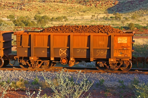 0904 170513 8697
Robe River ore waggon 904, built by Centurion Industries WA, rotary coupler end handbrake side loaded view, Cape Lambert yard, May 13, 2017.
Keywords: 904;Centurion-Industries-WA;Robe-ore-waggon;