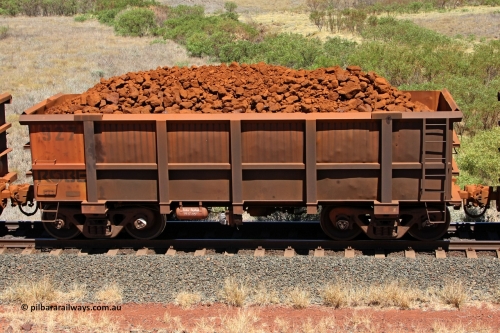 0927 081209 0130
Robe River ore waggon 927, built by Centurion Industries WA, non-handbrake side loaded view at the 7 km location just south of Cape Lambert yard. December 9, 2008.
Keywords: 927;Centurion-Industries-WA;Robe-ore-waggon;