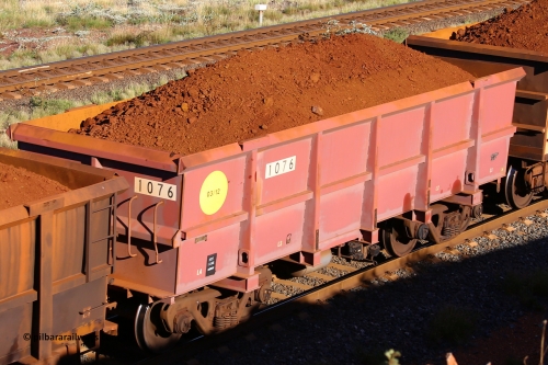1076 210322 9789
Robe River ore waggon 1076, built by Bradken Rail Qld in March 2012, rotary coupler end non-handbrake side loaded view, at the 17 km on the Cape Lambert line, March 22, 2021.
Keywords: 1076;Bradken-Rail-Qld;Robe-ore-waggon;