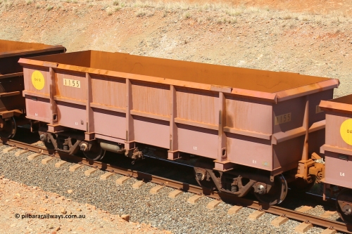 1155 160306 1283
Robe River ore waggon 1155, built by Bradken Rail Qld in April 2012, fixed coupler non-handbrake side empty view at Greenpool on the Cape Lambert line. March 6, 2016.
Keywords: 1155;Bradken-Rail-Qld;Robe-ore-waggon;