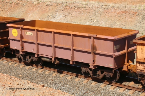 1162 160306 1266
Robe River ore waggon 1162, built by Bradken Rail Qld in May 2012, fixed coupler non-handbrake side empty view at Greenpool on the Cape Lambert line. March 6, 2016.
Keywords: 1162;Bradken-Rail-Qld;Robe-ore-waggon;