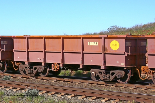1175 160727 0956
Robe River ore waggon 1175, built by Bradken Rail Qld in May 2012, rotary coupler end handbrake side empty view at Harding Siding on the Cape Lambert line, July 27, 2016.
Keywords: 1175;Bradken-Rail-Qld;Robe-ore-waggon;