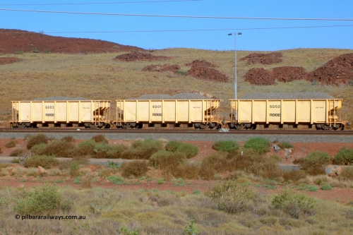 6001 041014 154934
Robe River ballast waggons. Robe had three built by Tomlinson Steel WA and numbered 6001 to 6003 as seen here in Cape Lambert yard. 1549 hours, October 14, 2004.
Keywords: 6001;Tomlinson-Steel-WA;Robe-ballast-waggon;