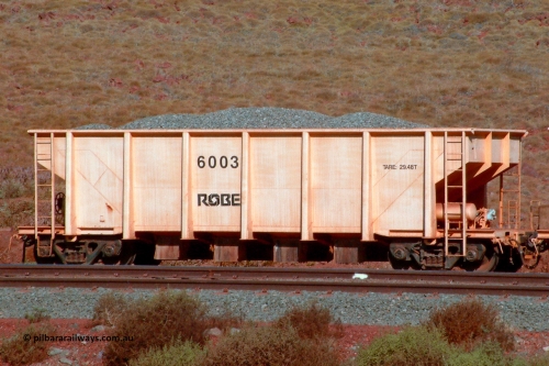 6003 041014 154954
Robe River ballast waggon 6003, built by Tomlinson Steel WA, Cape Lambert yard. 1549 hours, October 14, 2004.
Keywords: 6003;Tomlinson-Steel-WA;Robe-ballast-waggon;