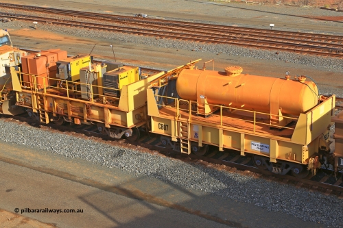 IC20-CB07 240619 0319
Robe River compressor waggon CB07 was originally IC 20 with air receiver and IC 21 with two Kaeser air compressors. These waggons were ballasted to 100 tonnes each and are modified ore waggons and used for CD2 DUMPING ONLY. Cape Lambert yard June 19, 2024.
Keywords: IC20;Robe-compressor-waggon;