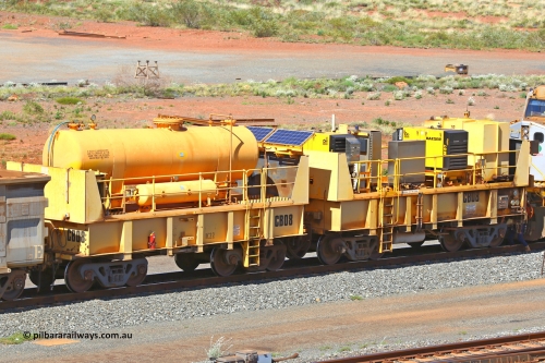 IC22-CB08 210510 0920
Robe River compressor waggon set CB08, was originally IC 22 with air receiver and IC 23 with two Kaesir air compressors. These waggons were ballasted to 100 tonnes each and are modified ore waggons. Cape Lambert yard May 10, 2021.
Keywords: IC22;Robe-compressor-waggon;