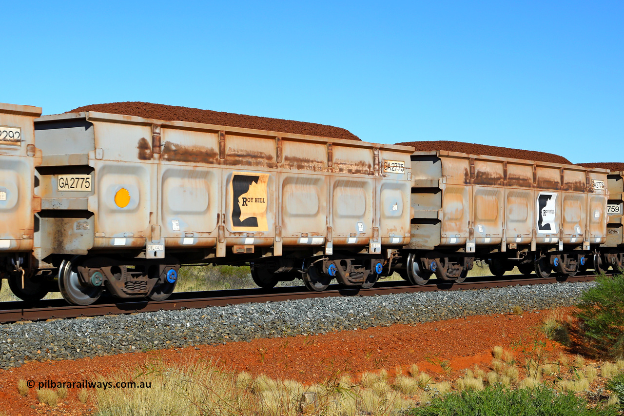 250501 0316
At the 88.448 km, just south of HPPL crossing loop on the Roy Hill line, loaded Roy Hill waggon pair GA 2775 - GA 2776, built in China by CSR Yangtze as an CCK138 model ore waggon. May 1, 2025.
Keywords: GA-type;GA2775-GA2776;CSR-Yangtze;CCK138;