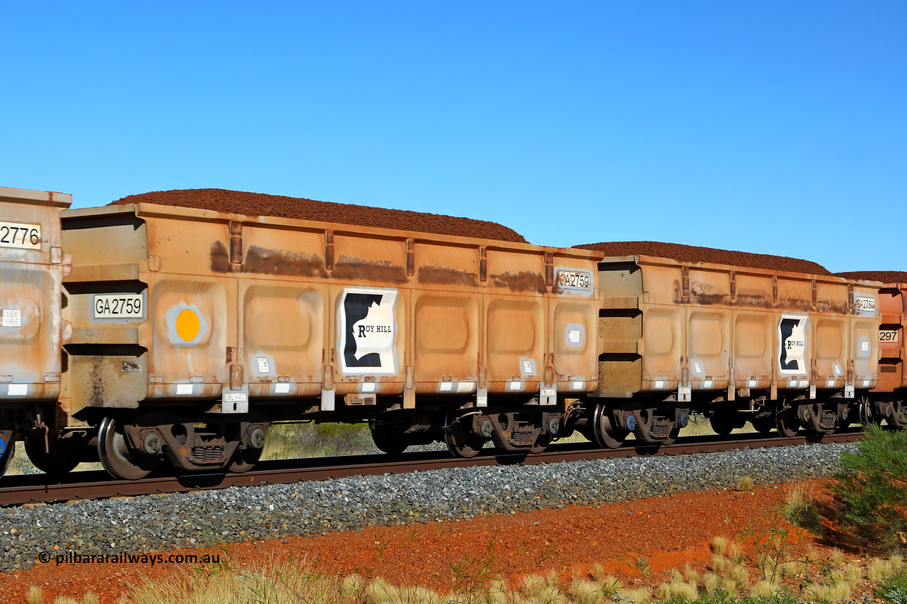 250501 0317
At the 88.448 km, just south of HPPL crossing loop on the Roy Hill line, loaded Roy Hill waggon pair GA 2759 - GA 2760, built in China by CSR Yangtze as an CCK138 model ore waggon. May 1, 2025.
Keywords: GA-type;GA2759-GA2760;CSR-Yangtze;CCK138;
