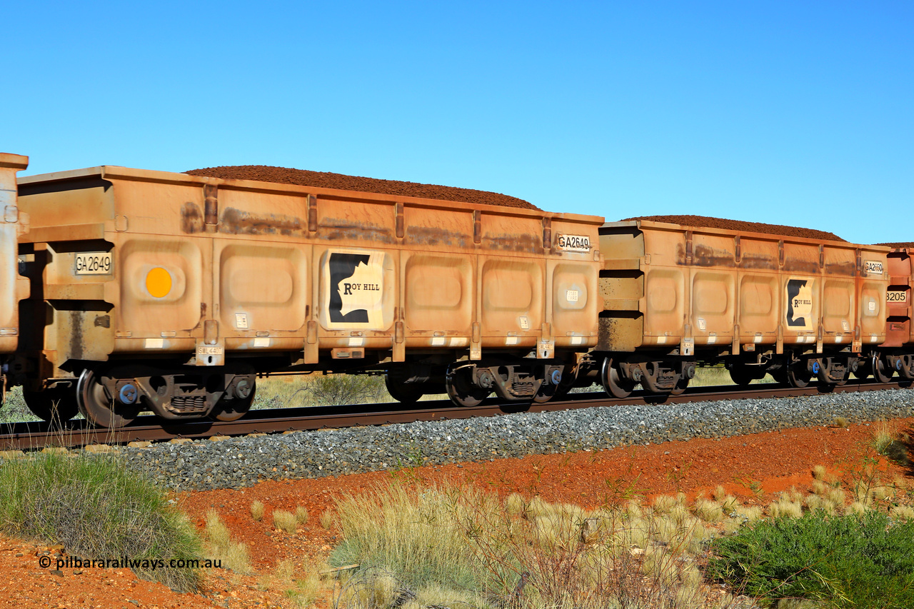 250501 0376
At the 88.448 km, just south of HPPL crossing loop on the Roy Hill line, loaded Roy Hill waggon pair GA 2649 - GA 2650, built in China by CSR Yangtze as an CCK138 model ore waggon. May 1, 2025.
Keywords: GA-type;GA2649-GA2650;CSR-Yangtze;CCK138;