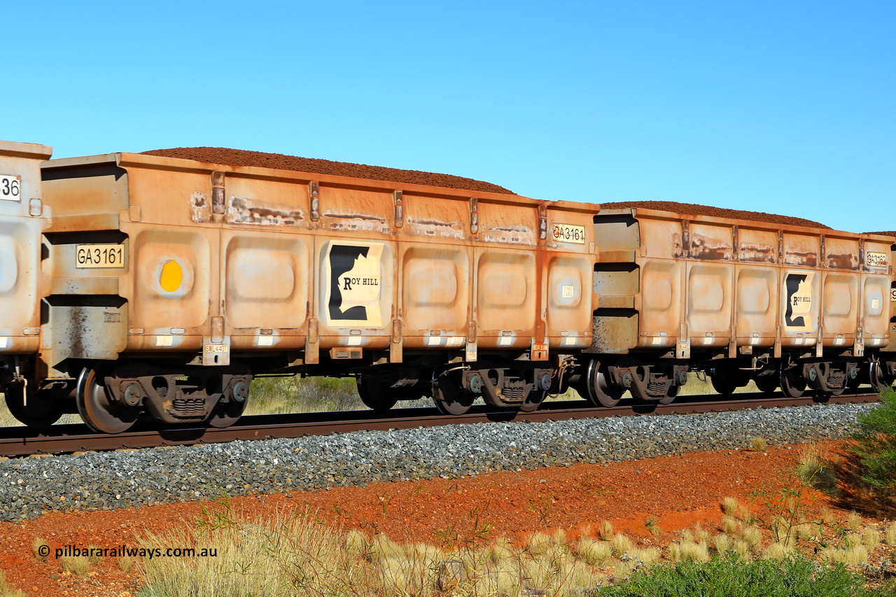 250501 0382
At the 88.448 km, just south of HPPL crossing loop on the Roy Hill line, loaded Roy Hill waggon pair GA 3161 - GA 3162, built in China by CSR Yangtze as an CCK138 model ore waggon. May 1, 2025.
Keywords: GA-type;GA3161-GA3162;CSR-Yangtze;CCK138;
