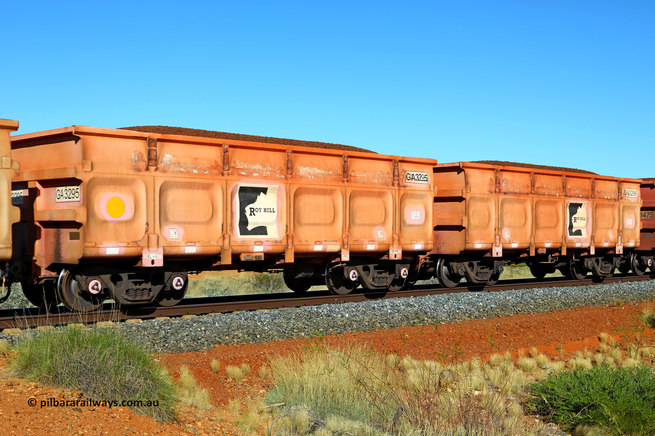 250501 0391
At the 88.448 km, just south of HPPL crossing loop on the Roy Hill line, loaded Roy Hill waggon pair GA 3295 - GA 3296, built in China by CRRC Yangtze as an CCK138 model ore waggon in Breast Cancer Awareness pink livery. May 1, 2025.
Keywords: GA-type;GA3295-GA3296;CRRC-Yangtze;CCK138;