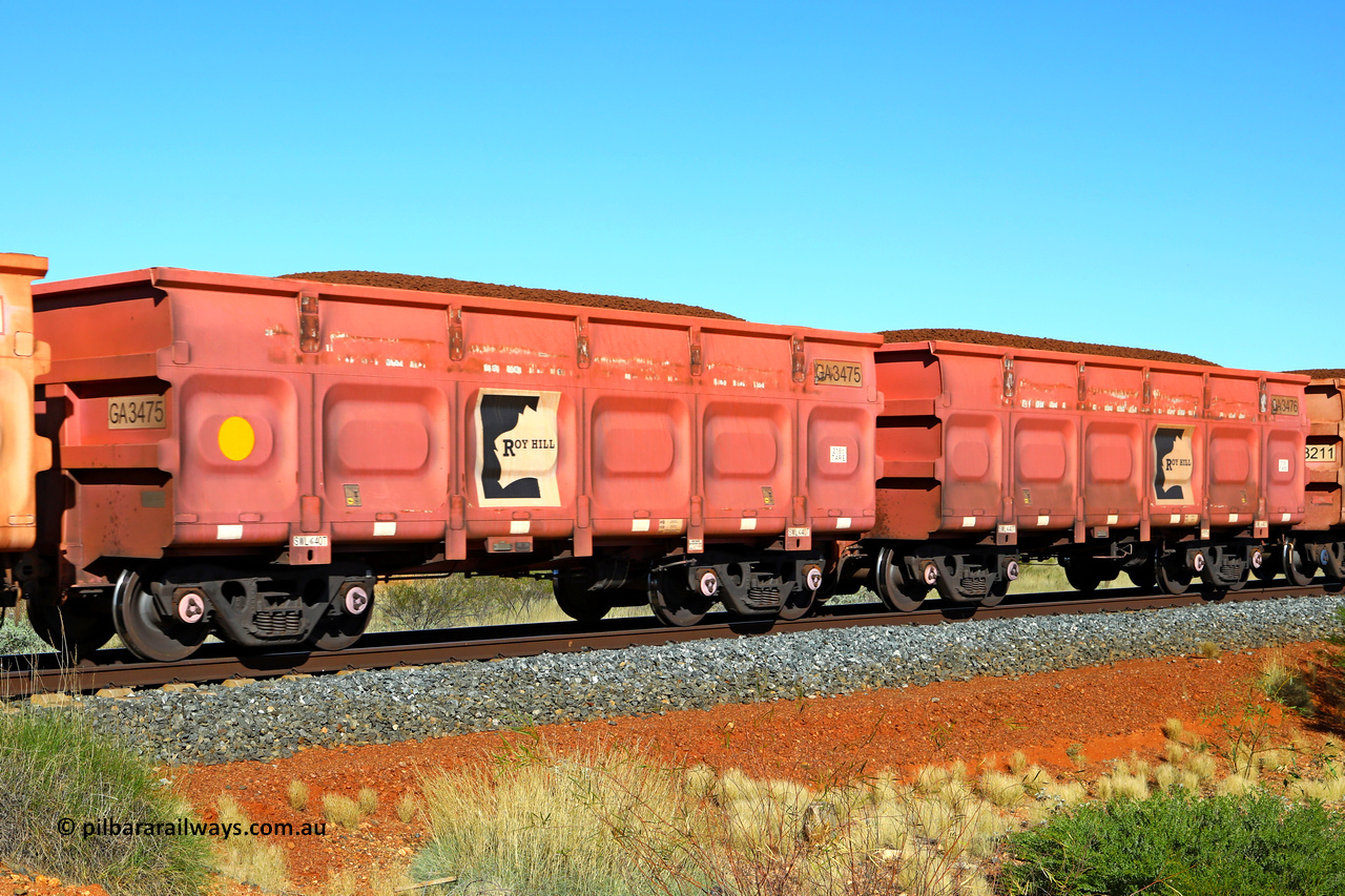 250501 0392
At the 88.448 km, just south of HPPL crossing loop on the Roy Hill line, loaded Roy Hill waggon pair GA 3475 - GA 3476, built in China by CRRC Yangtze as an CCK138 model ore waggon in Breast Cancer Awareness pink livery. May 1, 2025.
Keywords: GA-type;GA3475-GA3476;CRRC-Yangtze;CCK138;