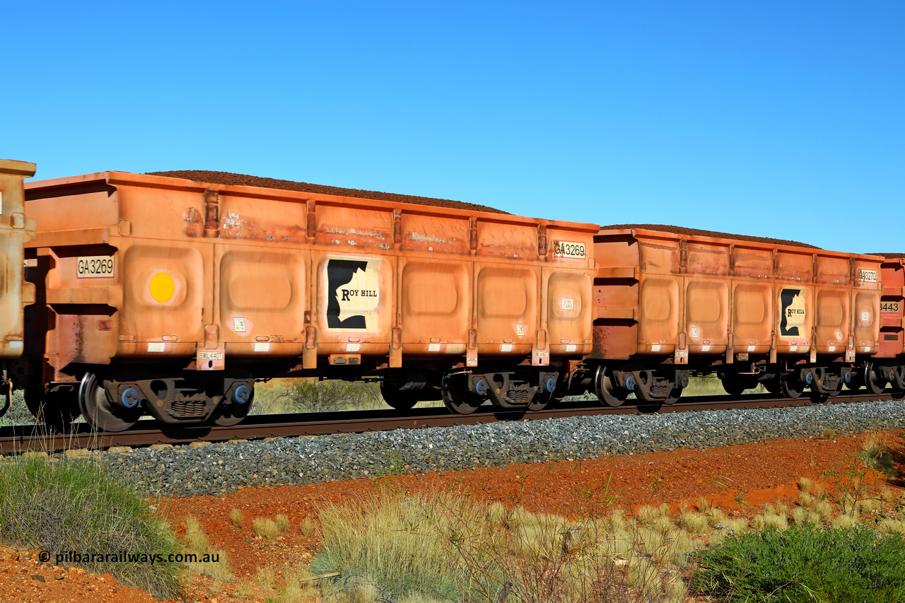 250501 0404
At the 88.448 km, just south of HPPL crossing loop on the Roy Hill line, loaded Roy Hill waggon pair GA 3269 - GA 3270, built in China by CRRC Yangtze as an CCK138 model ore waggon in Breast Cancer Awareness pink livery. May 1, 2025.
Keywords: GA-type;GA3269-GA3270;CRRC-Yangtze;CCK138;