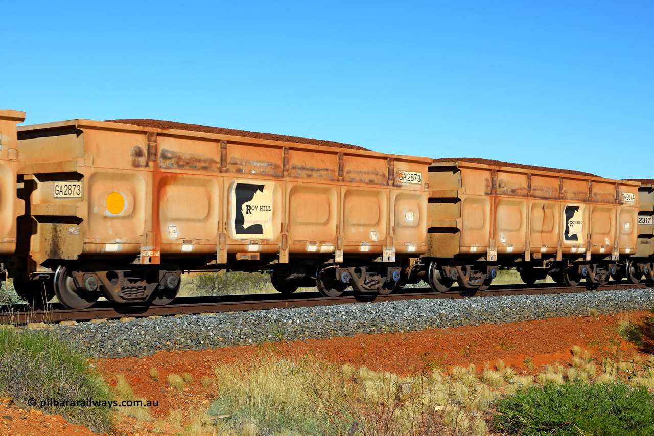 250501 0413
At the 88.448 km, just south of HPPL crossing loop on the Roy Hill line, loaded Roy Hill waggon pair GA 2873 - GA 2874, built in China by CSR Yangtze as an CCK138 model ore waggon. May 1, 2025.
Keywords: GA-type;GA2873-GA2874;CSR-Yangtze;CCK138