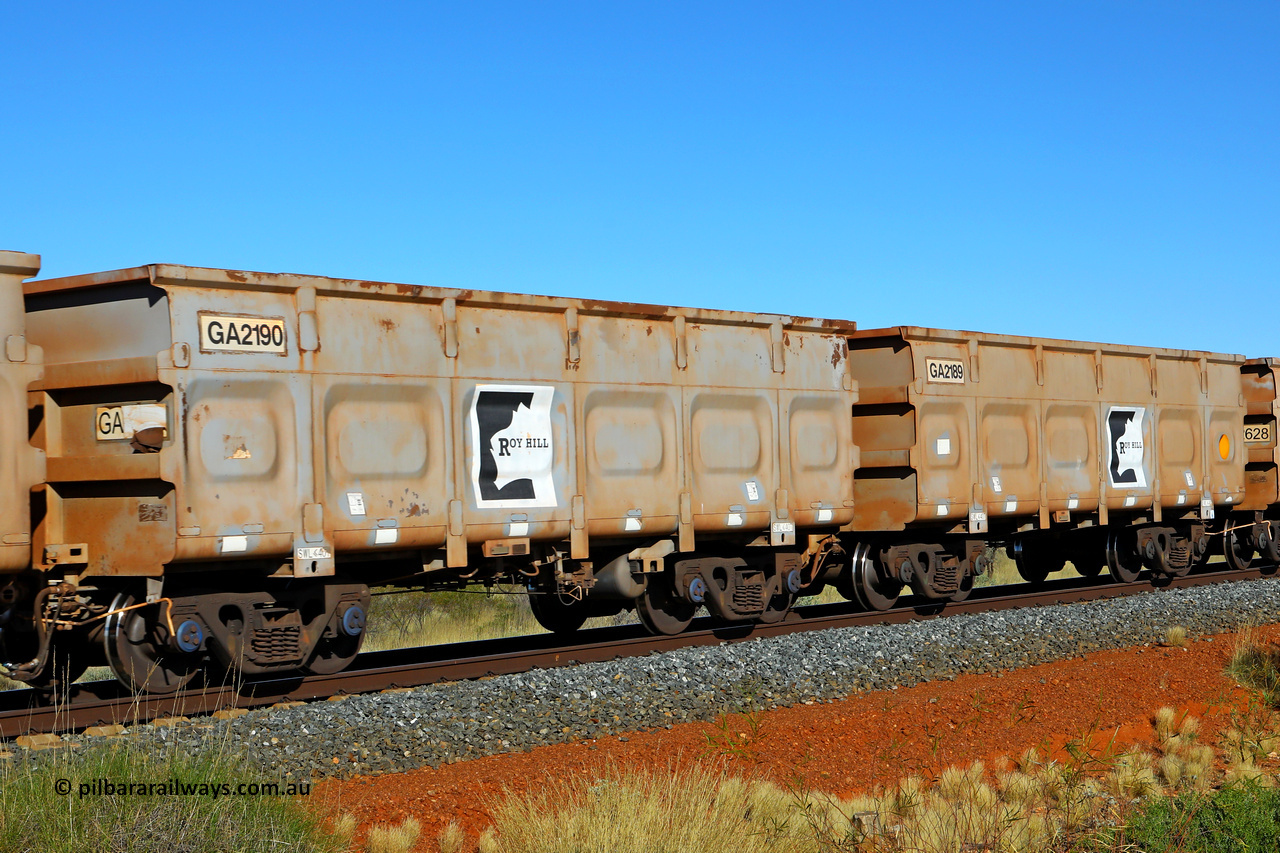 250501 0436
At the 88.448 km, just south of HPPL crossing loop on the Roy Hill line, empty Roy Hill waggon pair GA 2189 - GA 2190, built in China by CSR Yangtze as an CCK138 model ore waggon. May 1, 2025.
Keywords: GA-type;GA2189-GA2190;CSR-Yangtze;CCK138;