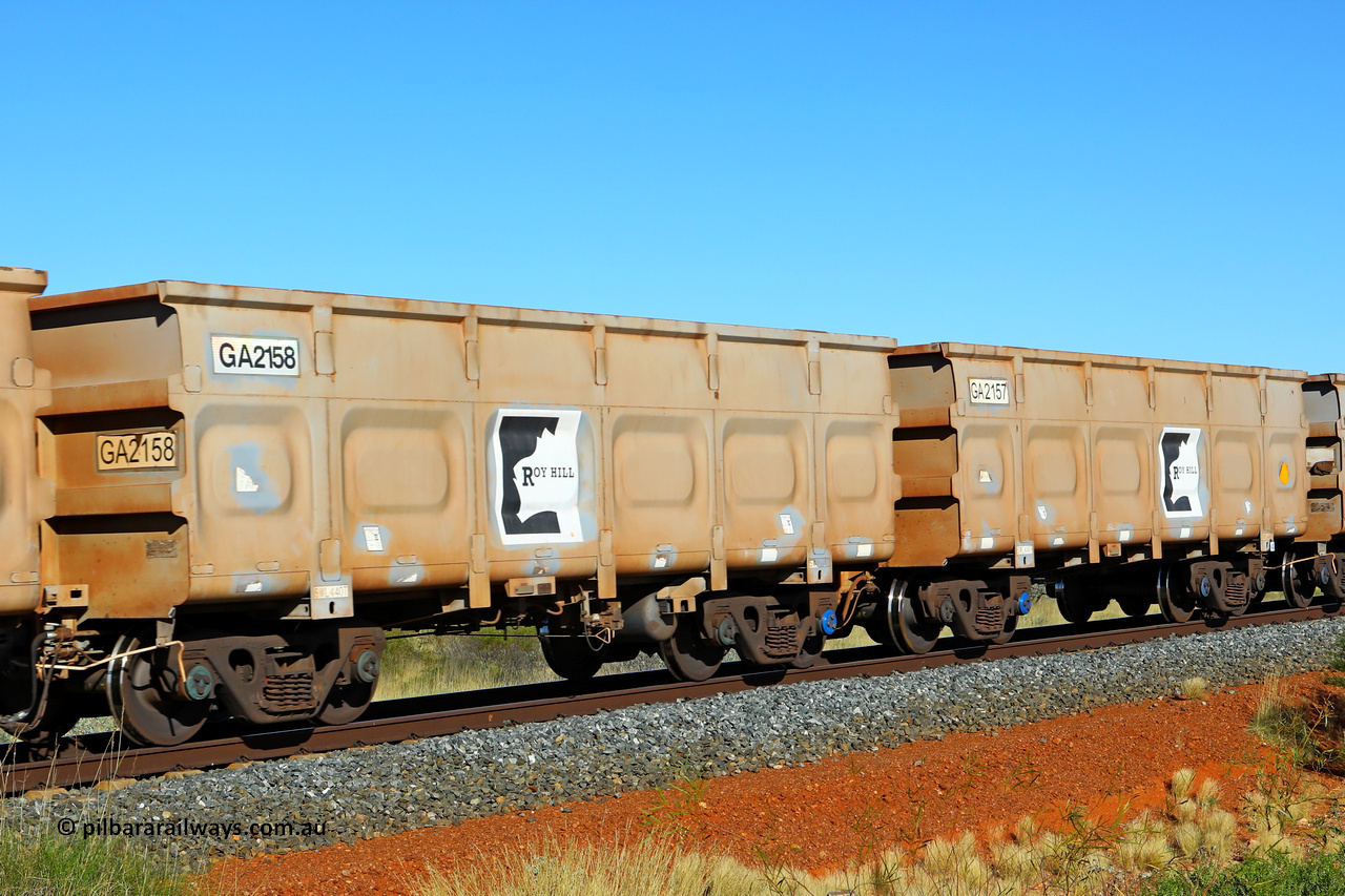 250501 0437
At the 88.448 km, just south of HPPL crossing loop on the Roy Hill line, empty Roy Hill waggon pair GA 2157 - GA 2158, built in China by CSR Yangtze as an CCK138 model ore waggon. May 1, 2025.
Keywords: GA-type;GA2157-GA2158;CSR-Yangtze;CCK138;
