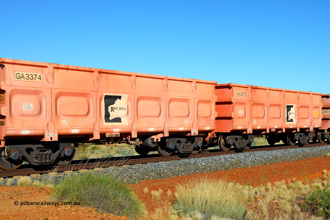 250501 0477
At the 88.448 km, just south of HPPL crossing loop on the Roy Hill line, empty Roy Hill waggon pair GA 3373 - GA 3374, built in China by CRRC Yangtze as an CCK138 model ore waggon in Breast Cancer Awareness pink livery. May 1, 2025.
Keywords: GA-type;GA3373-GA3374;CRRC-Yangtze;CCK138;