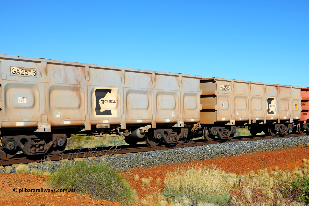 250501 0478
At the 88.448 km, just south of HPPL crossing loop on the Roy Hill line, empty Roy Hill waggon pair GA 2515 - GA 2516, built in China by CSR Yangtze as an CCK138 model ore waggon. May 1, 2025.
Keywords: GA-type;GA2515-GA2516;CSR-Yangtze;CCK138;
