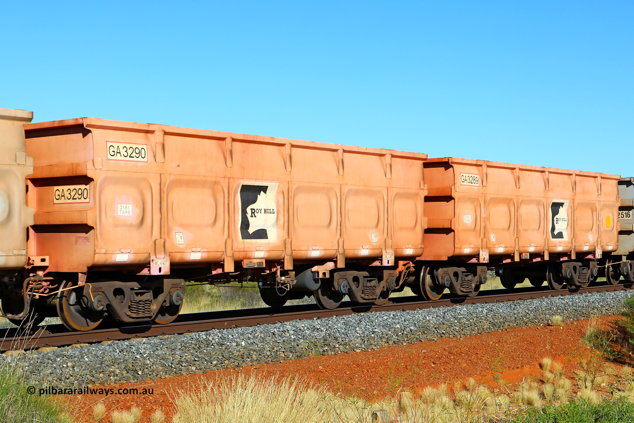 250501 0479
At the 88.448 km, just south of HPPL crossing loop on the Roy Hill line, empty Roy Hill waggon pair GA 3289 - GA 3290, built in China by CRRC Yangtze as an CCK138 model ore waggon in Breast Cancer Awareness pink livery. May 1, 2025.
Keywords: GA-type;GA3289-GA3290;CRRC-Yangtze;CCK138