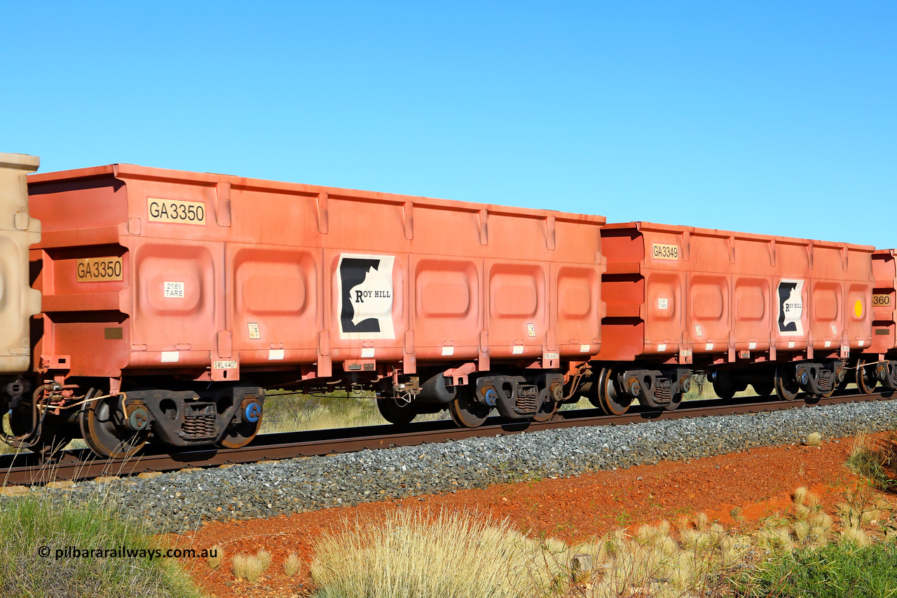 250501 0482
At the 88.448 km, just south of HPPL crossing loop on the Roy Hill line, empty Roy Hill waggon pair GA 3349 - GA 3350, built in China by CRRC Yangtze as an CCK138 model ore waggon in Breast Cancer Awareness pink livery. May 1, 2025.
Keywords: GA-type;GA3349-GA3350;CRRC-Yangtze;CCK138