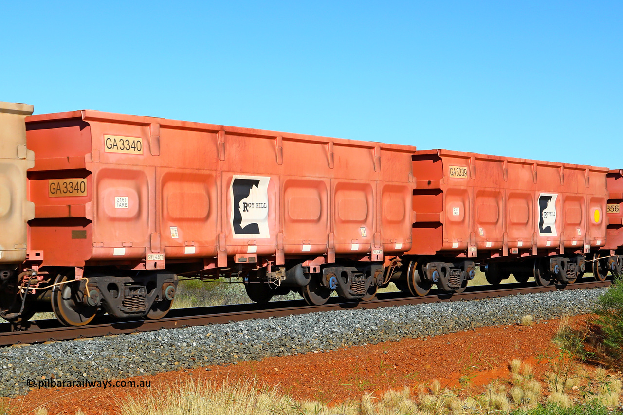 250501 0485
At the 88.448 km, just south of HPPL crossing loop on the Roy Hill line, empty Roy Hill waggon pair GA 3339 - GA 3340, built in China by CRRC Yangtze as an CCK138 model ore waggon in Breast Cancer Awareness pink livery. May 1, 2025.
Keywords: GA-type;GA3339-GA3340;CRRC-Yangtze;CCK138
