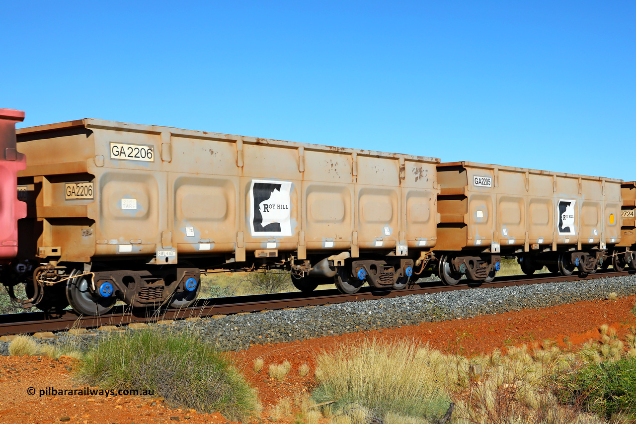 250501 0497
At the 88.448 km, just south of HPPL crossing loop on the Roy Hill line, empty Roy Hill waggon pair GA 2205 - GA 2206, built in China by CSR Yangtze as an CCK138 model ore waggon. May 1, 2025.
Keywords: GA-type;GA2205-GA2206;CSR-Yangtze;CCK138;