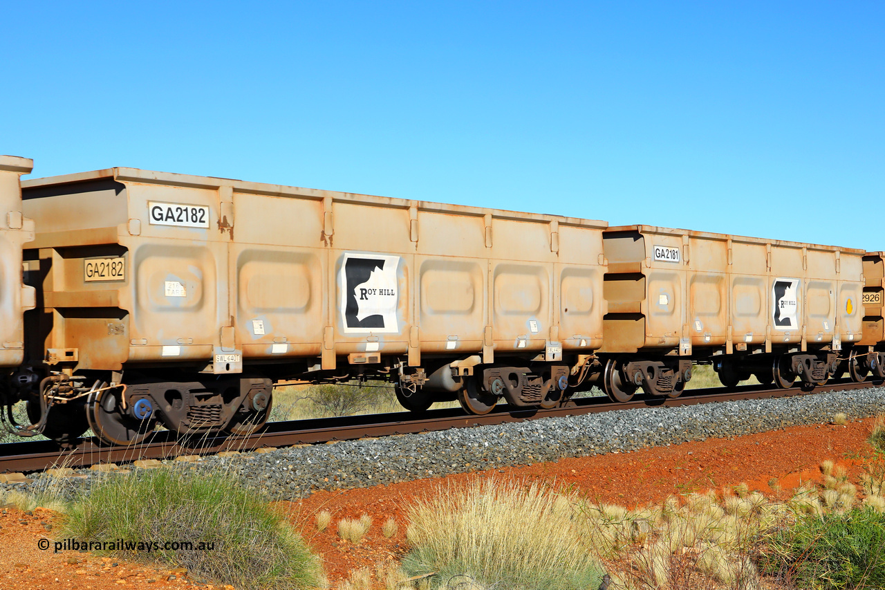 250501 0501
At the 88.448 km, just south of HPPL crossing loop on the Roy Hill line, empty Roy Hill waggon pair GA 2181 - GA 2182, built in China by CSR Yangtze as an CCK138 model ore waggon. May 1, 2025.
Keywords: GA-type;GA2181-GA2182;CSR-Yangtze;CCK138;