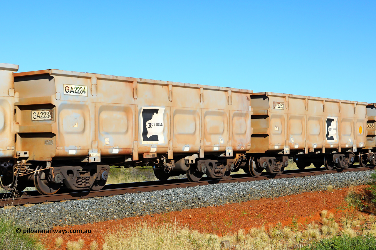 250501 0503
At the 88.448 km, just south of HPPL crossing loop on the Roy Hill line, empty Roy Hill waggon pair GA 2233 - GA 2234, built in China by CSR Yangtze as an CCK138 model ore waggon. May 1, 2025.
Keywords: GA-type;GA2233-GA2234;CSR-Yangtze;CCK138;