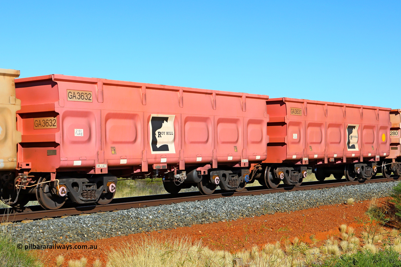 250501 0513
At the 88.448 km, just south of HPPL crossing loop on the Roy Hill line, empty Roy Hill waggon pair GA 3631 - GA 3632, built in China by CRRC Yangtze as an CCK138 model ore waggon in Breast Cancer Awareness pink livery. May 1, 2025
Keywords: GA-type;GA3631-GA3632;CRRC-Yangtze;CCK138;