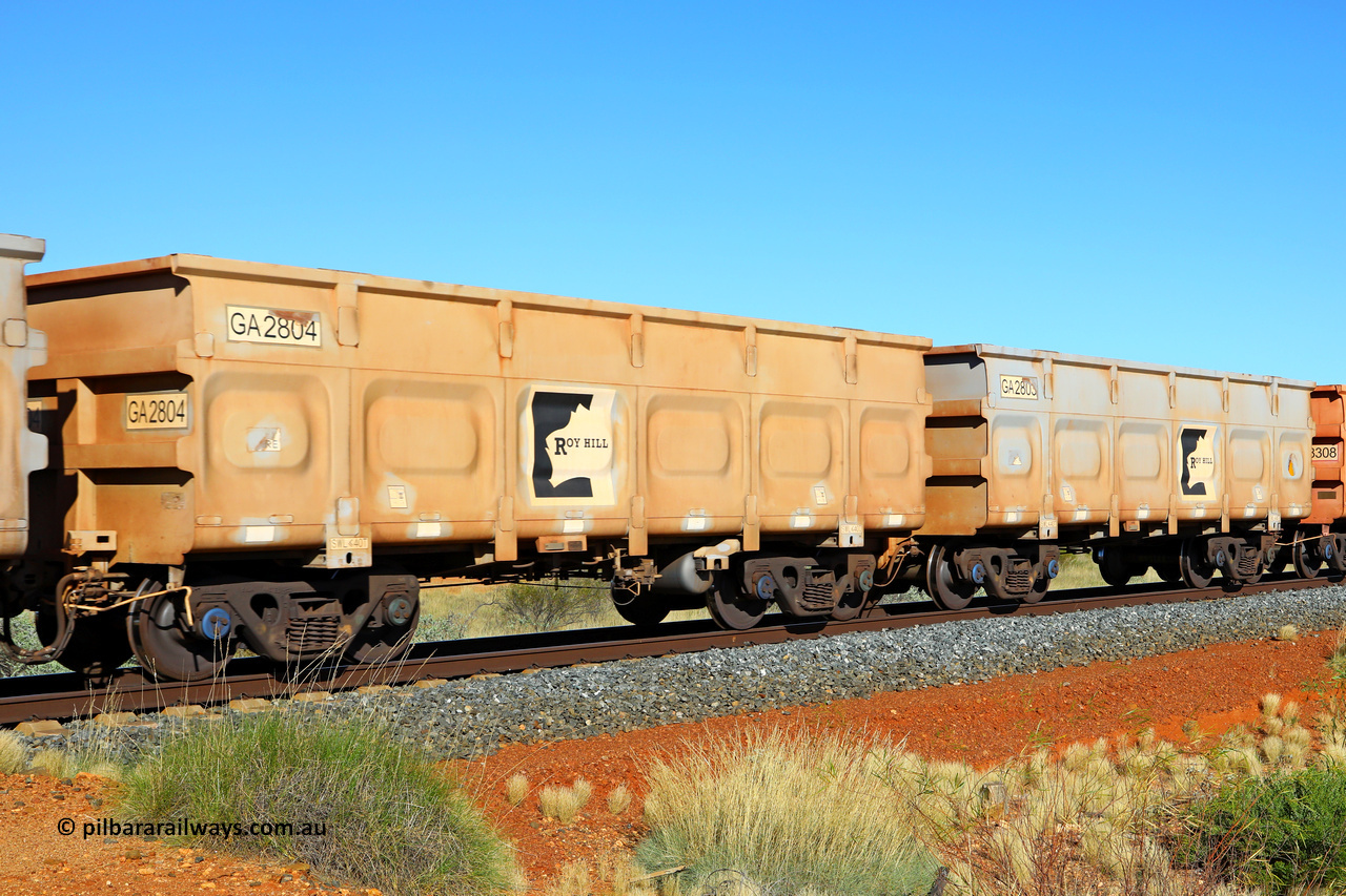 250501 0542
At the 88.448 km, just south of HPPL crossing loop on the Roy Hill line, empty Roy Hill waggon pair GA 2803 - GA 2804, built in China by CSR Yangtze as an CCK138 model ore waggon. May 1, 2025.
Keywords: GA-type;GA2803-GA2804;CSR-Yangtze;CCK138