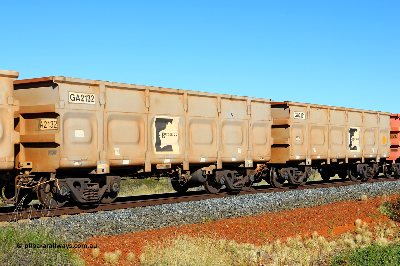 250501 0546
At the 88.448 km, just south of HPPL crossing loop on the Roy Hill line, empty Roy Hill waggon pair GA 2131 - GA 2132, built in China by CSR Yangtze as an CCK138 model ore waggon. May 1, 2025.
Keywords: GA-type;GA2131-GA2132;CSR-Yangtze;CCK138