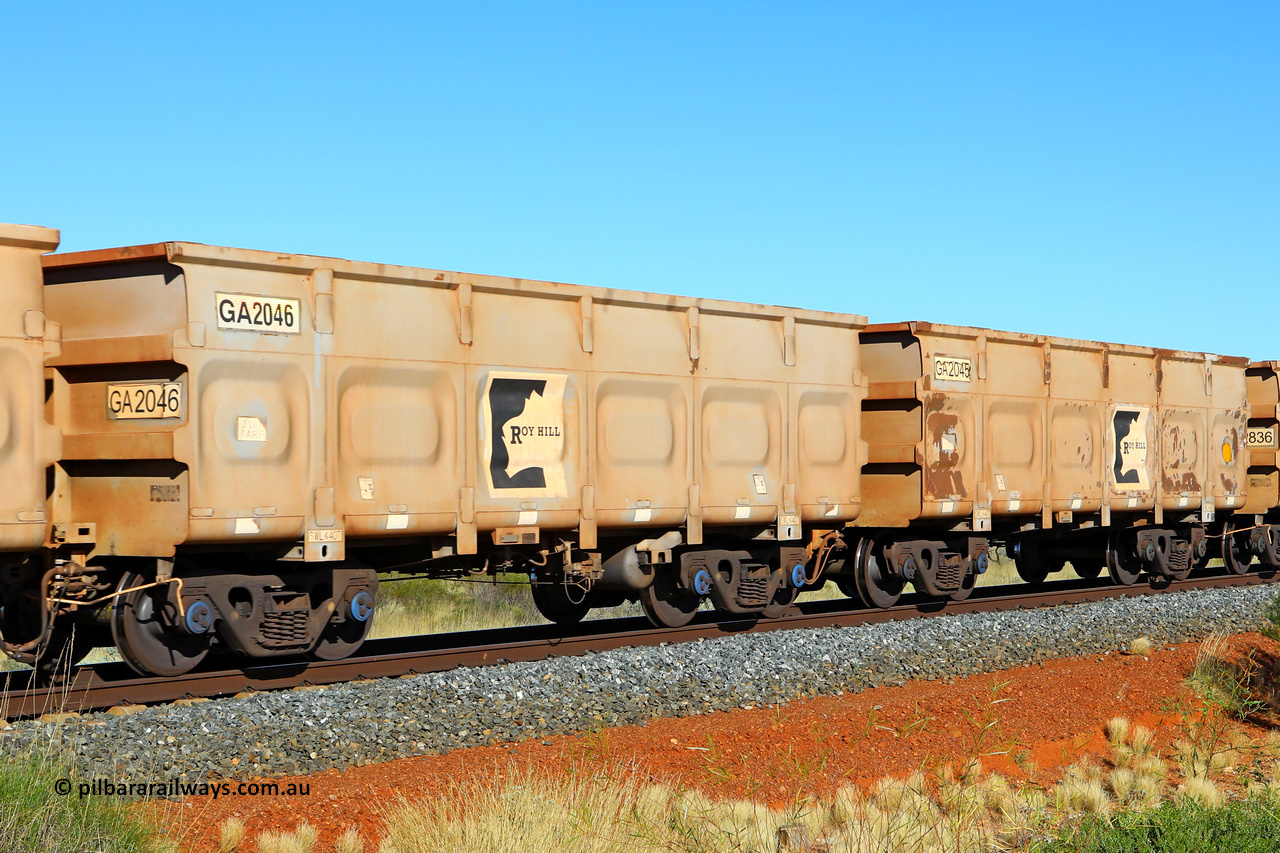 250501 0551
At the 88.448 km, just south of HPPL crossing loop on the Roy Hill line, empty Roy Hill waggon pair GA 2045 - GA 2046, built in China by CSR Yangtze as an CCK138 model ore waggon. May 1, 2025.
Keywords: GA-type;GA2045-GA2046;CSR-Yangtze;CCK138