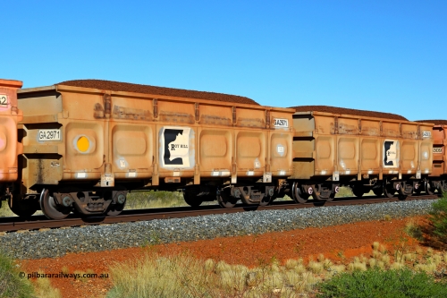 250501 0327
At the 88.448 km, just south of HPPL crossing loop on the Roy Hill line, loaded Roy Hill waggon pair GA 2971 - GA 2972, built in China by CSR Yangtze as an CCK138 model ore waggon. May 1, 2025.
Keywords: GA-type;GA2971-GA2972;CSR-Yangtze;CCK138;