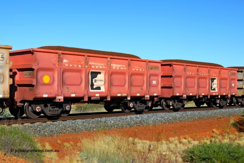 250501 0334
At the 88.448 km, just south of HPPL crossing loop on the Roy Hill line, loaded Roy Hill waggon pair GA 3489 - GA 3490, built in China by CRRC Yangtze as an CCK138 model ore waggon in Breast Cancer Awareness pink livery. May 1, 2025.
Keywords: GA-type;GA3489-GA3490;CRRC-Yangtze;CCK138;