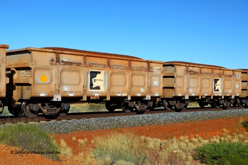 250501 0410
At the 88.448 km, just south of HPPL crossing loop on the Roy Hill line, loaded Roy Hill waggon pair GA 2349 - GA 2350, built in China by CSR Yangtze as an CCK138 model ore waggon. May 1, 2025.
Keywords: GA-type;GA2349-GA2350;CSR-Yangtze;CCK138;