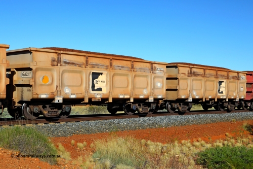 250501 0414
At the 88.448 km, just south of HPPL crossing loop on the Roy Hill line, loaded Roy Hill waggon pair GA 2317 - GA 2318, built in China by CSR Yangtze as an CCK138 model ore waggon. May 1, 2025.
Keywords: GA-type;GA2317-GA2318;CSR-Yangtze;CCK138