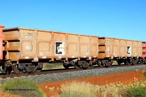 250501 0472
At the 88.448 km, just south of HPPL crossing loop on the Roy Hill line, empty Roy Hill waggon pair GA 3089 - GA 3090, built in China by CSR Yangtze as an CCK138 model ore waggon. May 1, 2025.
Keywords: GA-type;GA3089-GA3090;CSR-Yangtze;CCK138;Roy-Hill-ore-waggon;