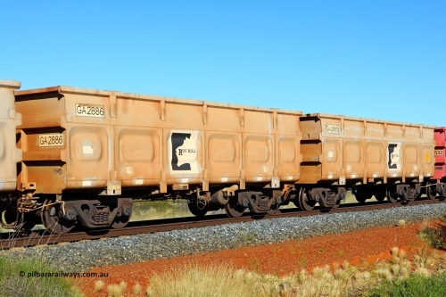 250501 0526
At the 88.448 km, just south of HPPL crossing loop on the Roy Hill line, empty Roy Hill waggon pair GA 2885 - GA 2886, built in China by CSR Yangtze as an CCK138 model ore waggon. May 1, 2025.
Keywords: GA-type;GA2885-GA2886;CSR-Yangtze;CCK138;