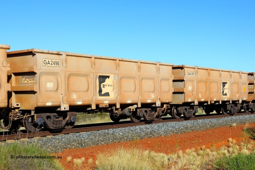 250501 0549
At the 88.448 km, just south of HPPL crossing loop on the Roy Hill line, empty Roy Hill waggon pair GA 2497 - GA 2498, built in China by CSR Yangtze as an CCK138 model ore waggon. May 1, 2025.
Keywords: GA-type;GA2497-GA2498;CSR-Yangtze;CCK138;