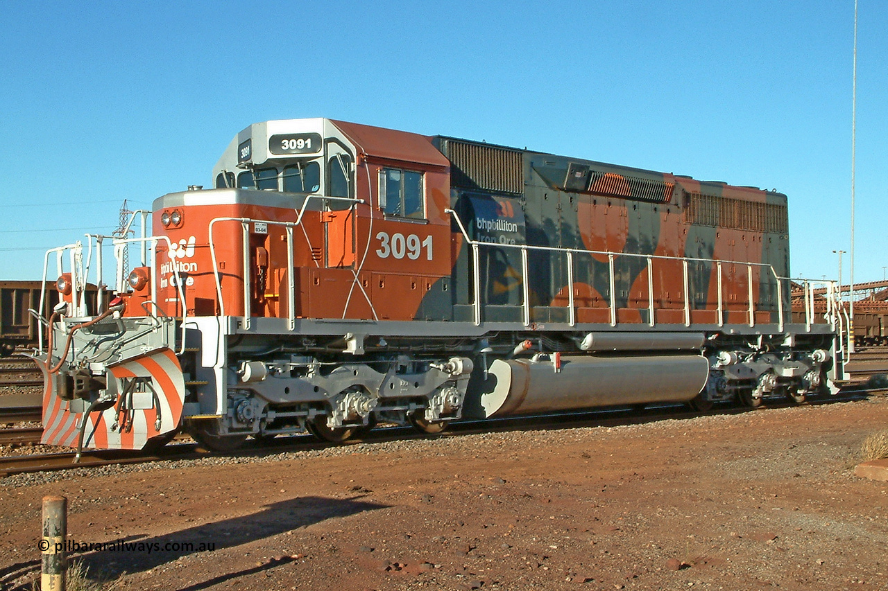 3091 roster lhs 040627 080506
Nelson Point, BHP Billiton's EMD SD40R unit 3091 serial number 31496 / 7861-6 and was originally Southern Pacific SD40 unit SP8415 built at McCook Illinois in February 1966, rebuilt to SD40R by SP. 27th of June 2004.
Keywords: 3091;EMD;SD40R;31496/7861-6;SD40;SP8415;